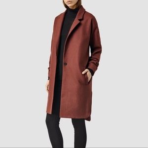 All Saints XS wool Vine Coat in Rust Red burgundy